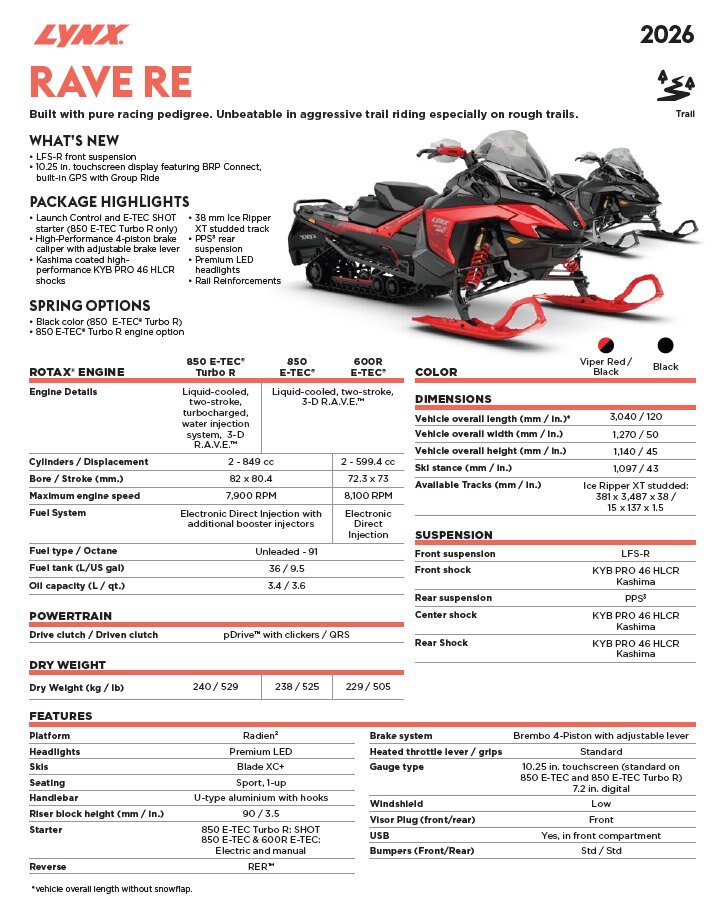2026 Lynx Rave RE 850 E TEC Ice Ripper XT 1.5 M.S./E.S. w/ 10.25 Touchscreen