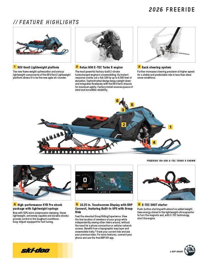 2026 Ski Doo Freeride 154 850 E TEC Turbo R PowderMax X Light 3.0 SHOT avec écran tactile 10.25