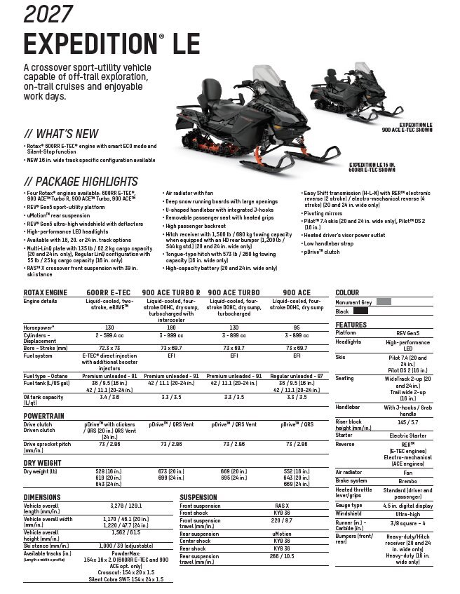 2027 Ski Doo Expedition LE 16 900 ACE PowerMax 2.0 E.S.