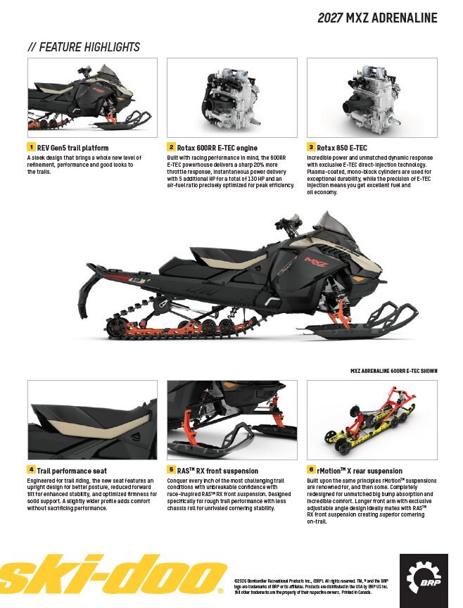 2027 Ski Doo MXZ Adrenaline 137 600RR E TEC RipSaw 1.25 E.S.