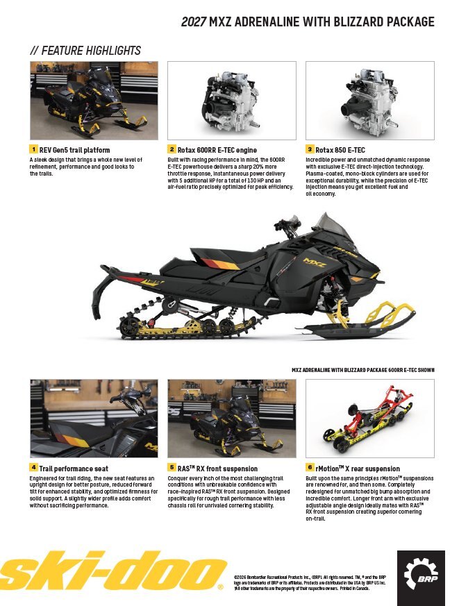 2027 Ski Doo MXZ ADR w/ Blizzard Pkg 137 600RR E TEC Ice Ripper XT 1.25 E.S.