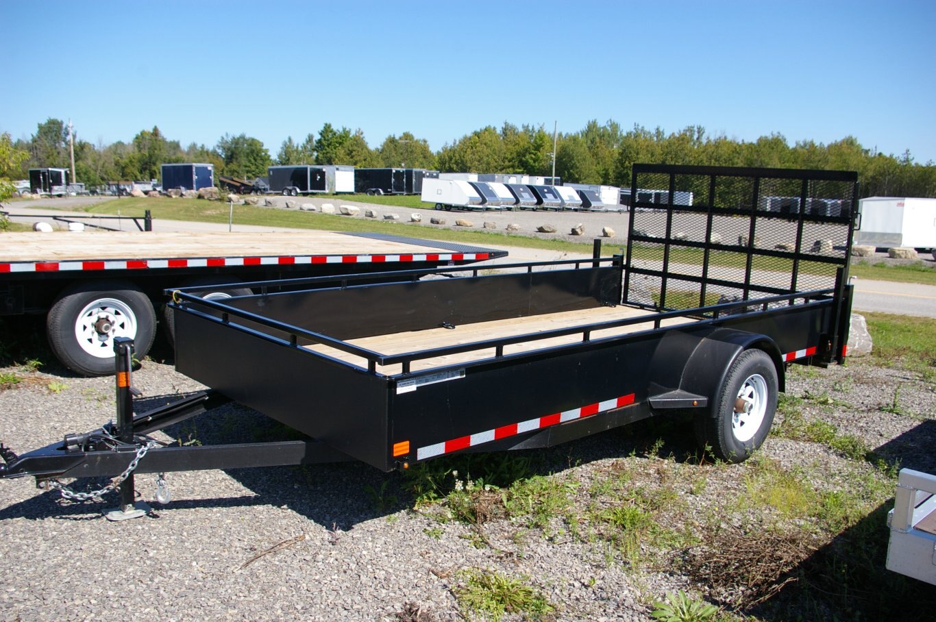 2022 USED 7X14 UTILITY TRAILER, SINGLE AXLE, 2, 2, Utility Trailer Spring Assist Ramp, Rear Stab Legs, Electric Brakes, Black, 3500GVWR 