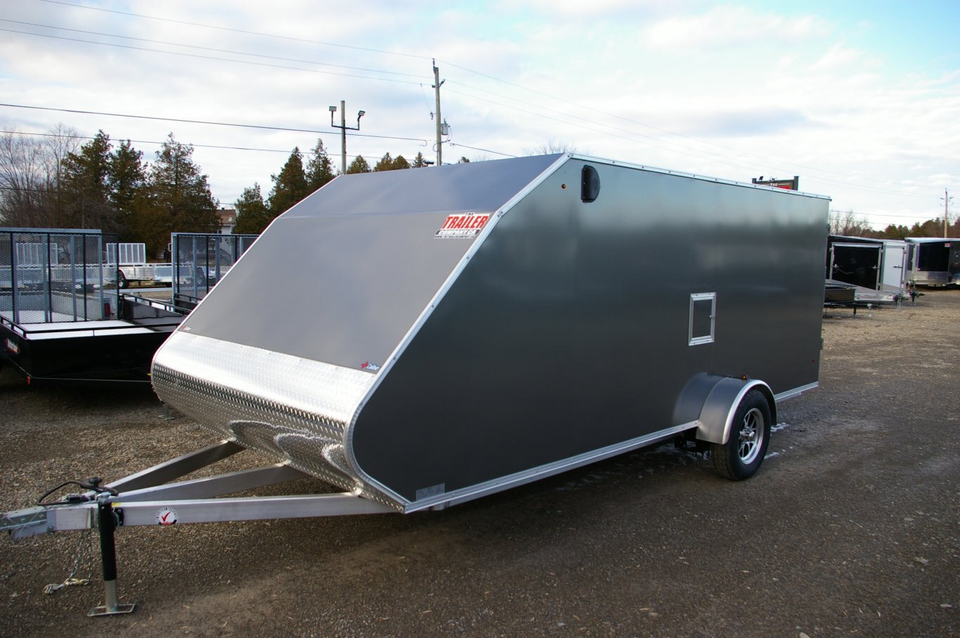 2025 7X16 SNOWMOBILE TRAILER, SINGLE AXLE, ALUMINUM, 66, REAR RAMP, ALUMINUM, CHARCOAL GREY, 3505GVWR