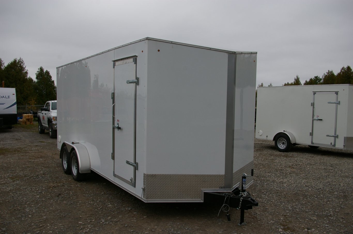 2025 7X16 CARGO TRAILER, TANDEM AXLE, REAR RAMP, 78, REAR RAMP, STEEL, WHITE, 10141GVWR 