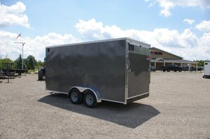 2026 7X16 CARGO TRAILER, TANDEM AXLE, REAR RAMP, 84, REAR RAMP, STEEL, CHARCOAL, 7055GVWR 
