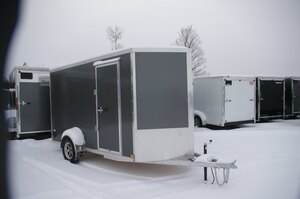 2026 6X12 CARGO TRAILER, SINGLE AXLE REAR RAMP, REAR RAMP, ALUMINUM, CHARCOAL, 2996GVWR 