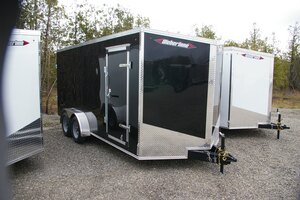 2026 7X16 CARGO TRAILER, TANDEM AXLE, REAR RAMP, 84, REAR RAMP, STEEL, BLACK, 10141GVWR 