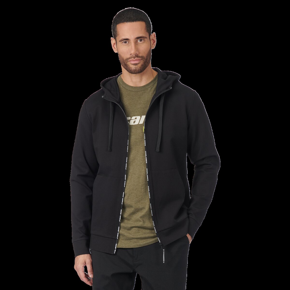 Men's Zip Up Ponte Hoodie XL Black