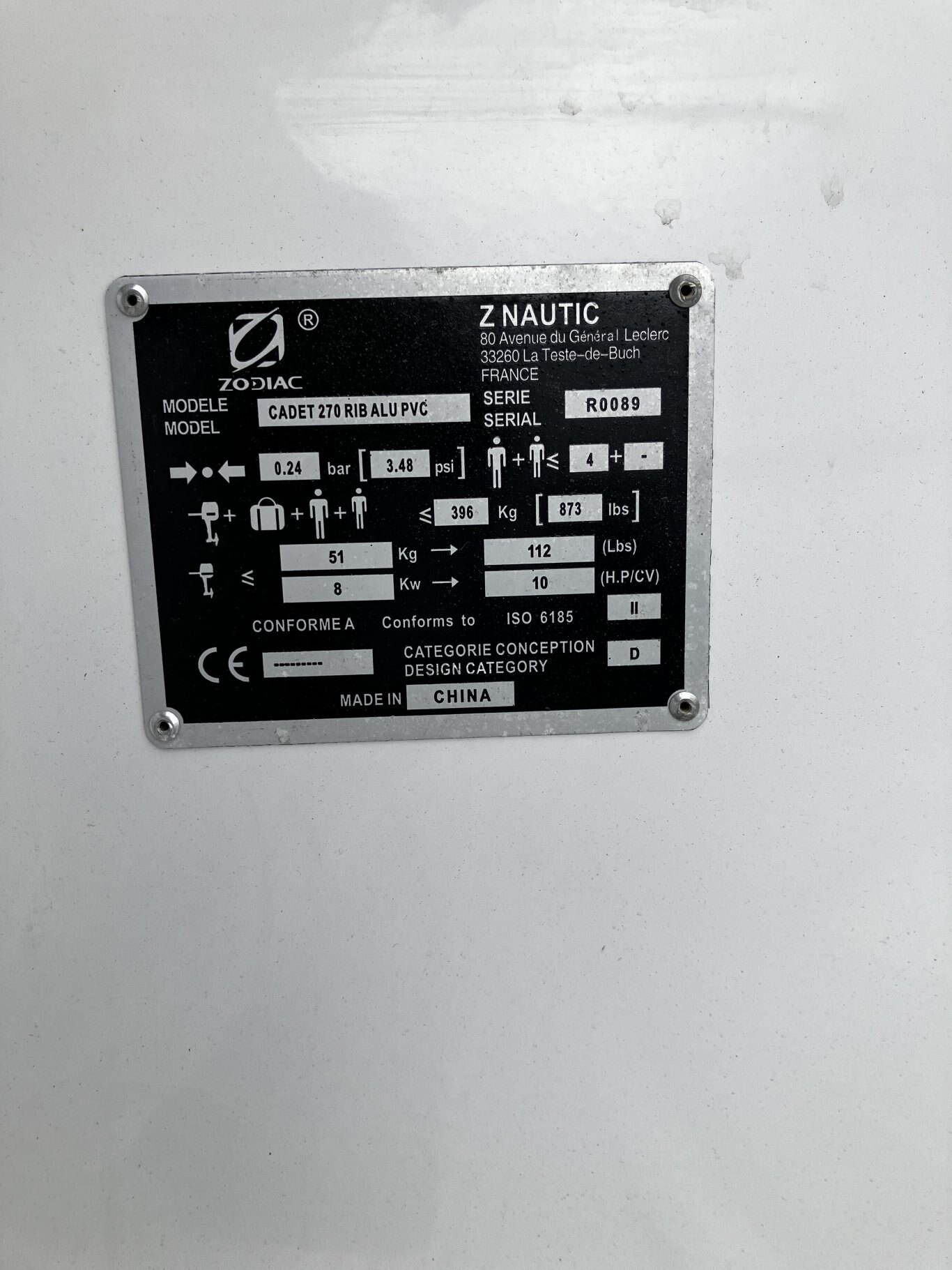 Zodiac 270 CADET RIB ALU