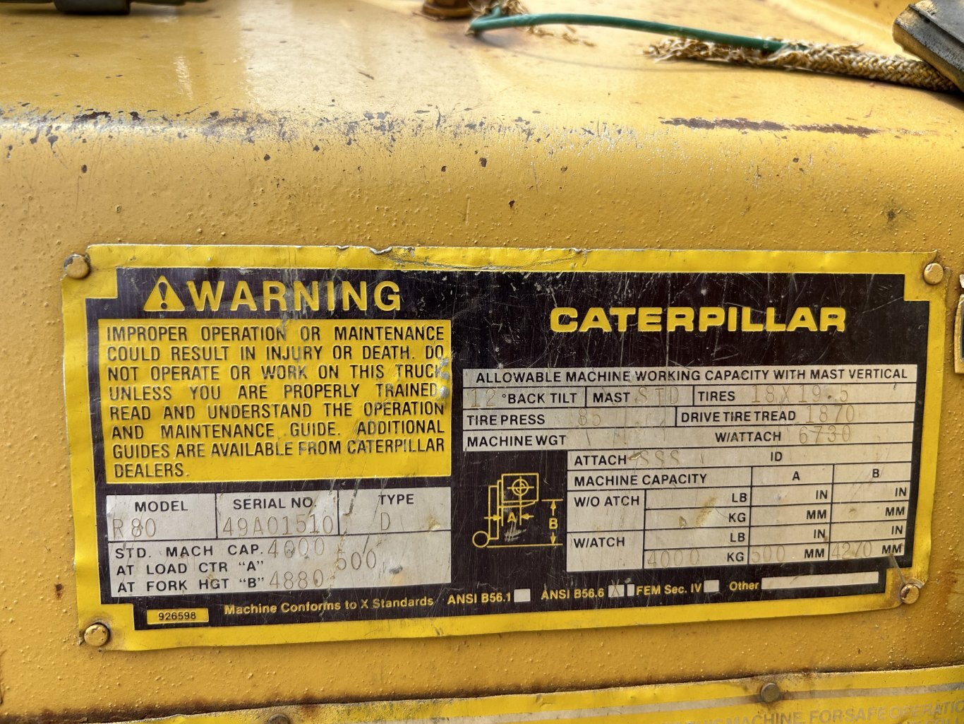 1989 Caterpillar R80 8800 Lb Forklift