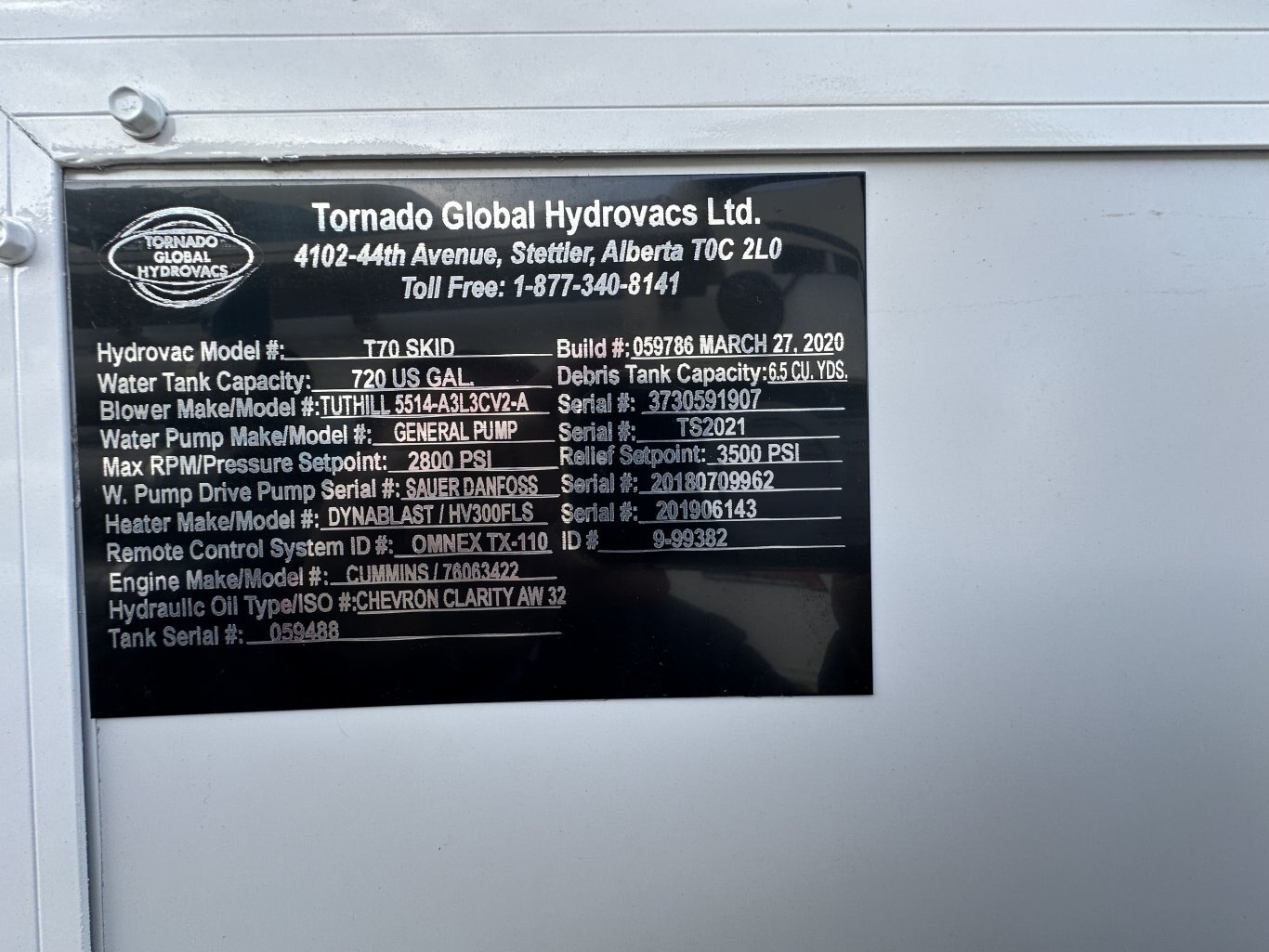 2020 Tornado Twister T70 Hydrovac Skid Units