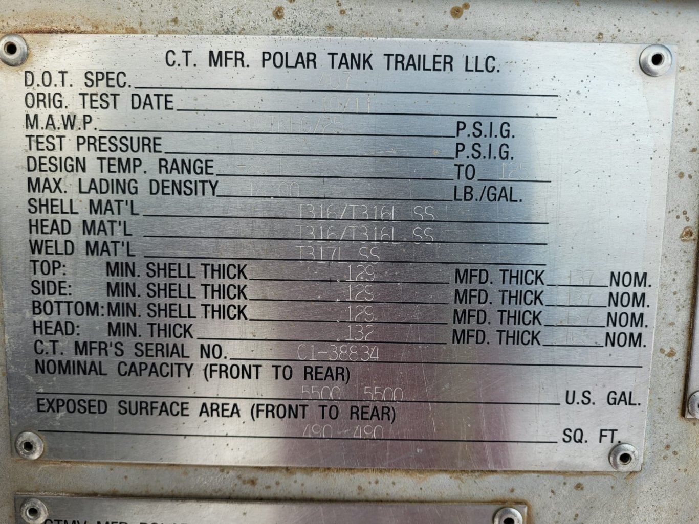 2012 Polar TC407 42 m3 Stainless Steel Tridem Tanker Trailer