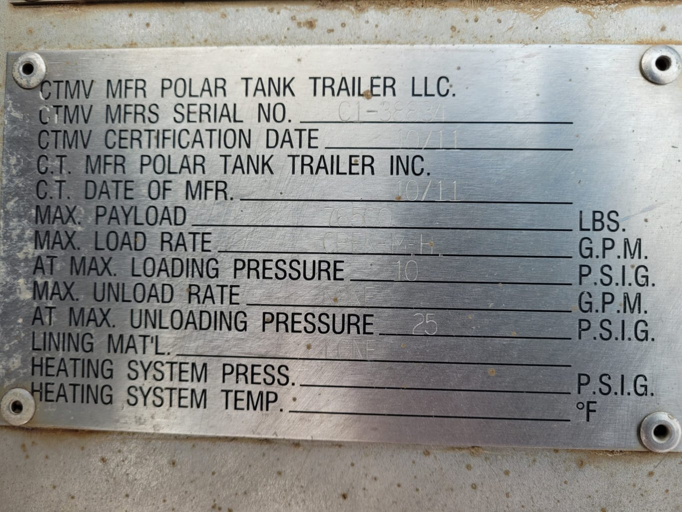 2012 Polar TC407 42 m3 Stainless Steel Tridem Tanker Trailer