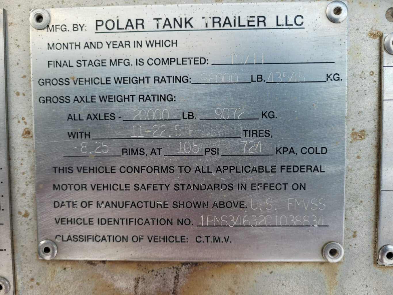 2012 Polar TC407 42 m3 Stainless Steel Tridem Tanker Trailer