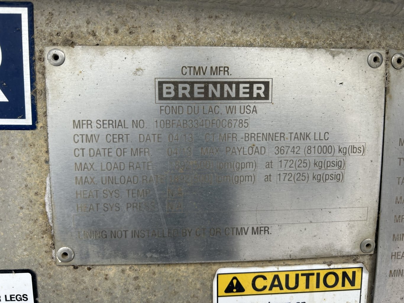 2013 Brenner TC407 42 m3 Stainless Steel Tridem Taker Trailer