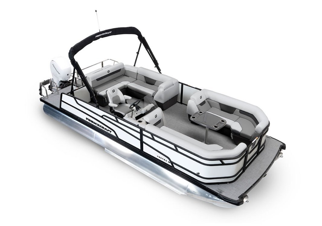 Ponton Princecraft Vectra 23RL 2026 Blanc Édition Noir Moteur Mercury 60hp, Toit Campeur,2x Tables Système de Sons Kicker!