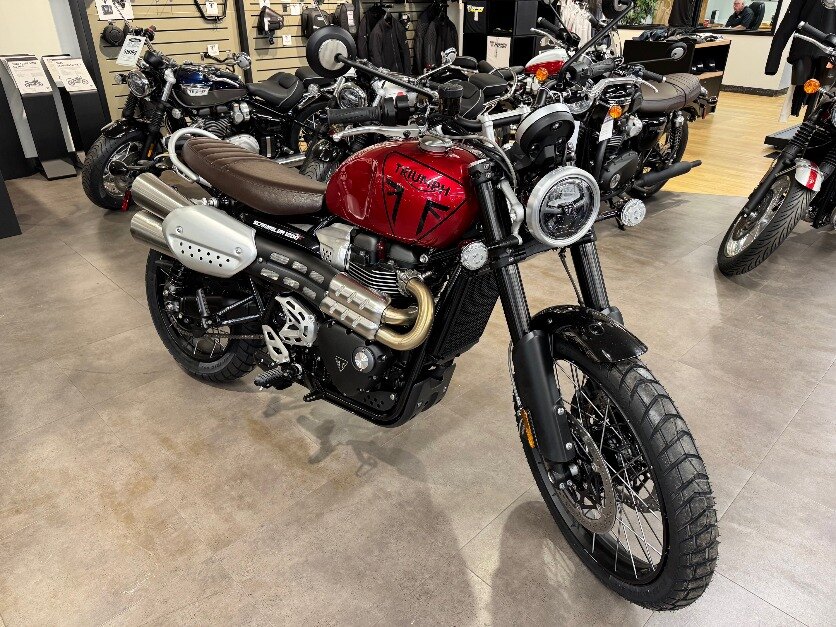 2025 Triumph SCRAMBLER 1200 X CARNIVAL RED NEW LOWER SEAT HEIGHT CASH PRICE $14999 PLUS HST OR FINANCING FROM 3.99%