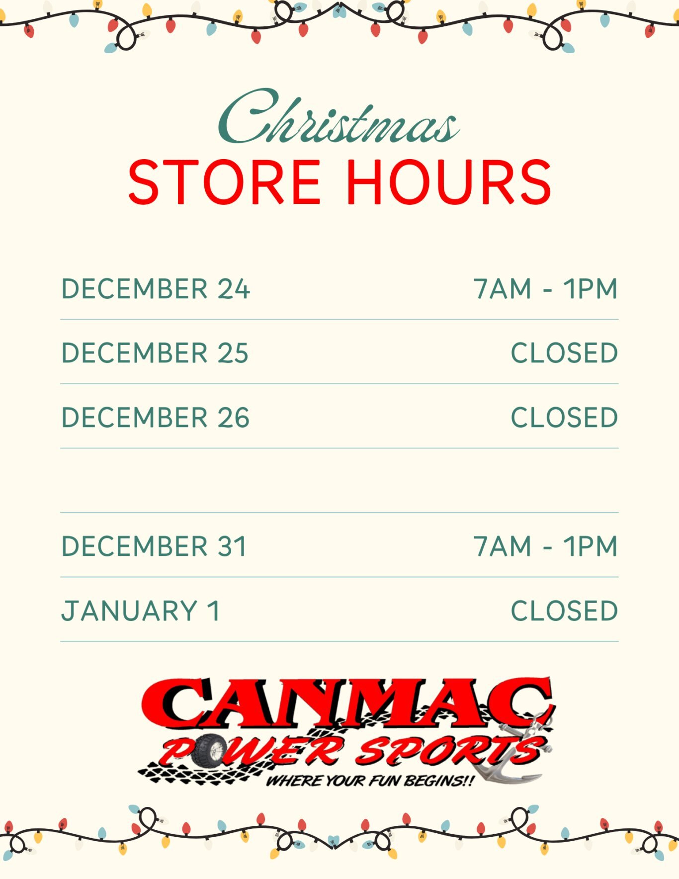 Holiday Hours