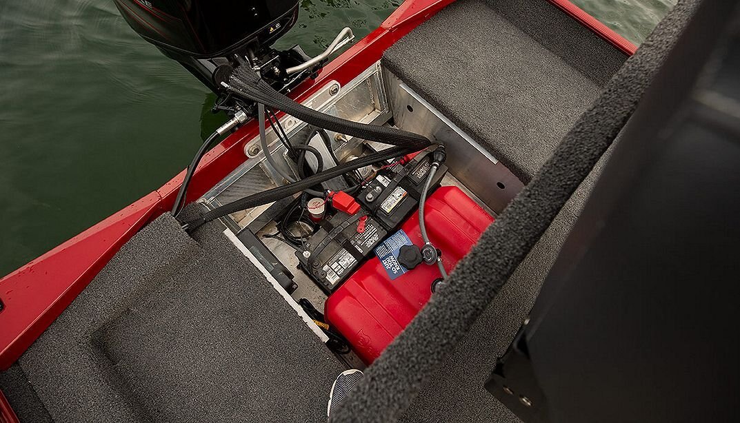 2025 Lowe Boats Skorpion 16 Candy Apple Red Exterior Gray Carpeted Interior