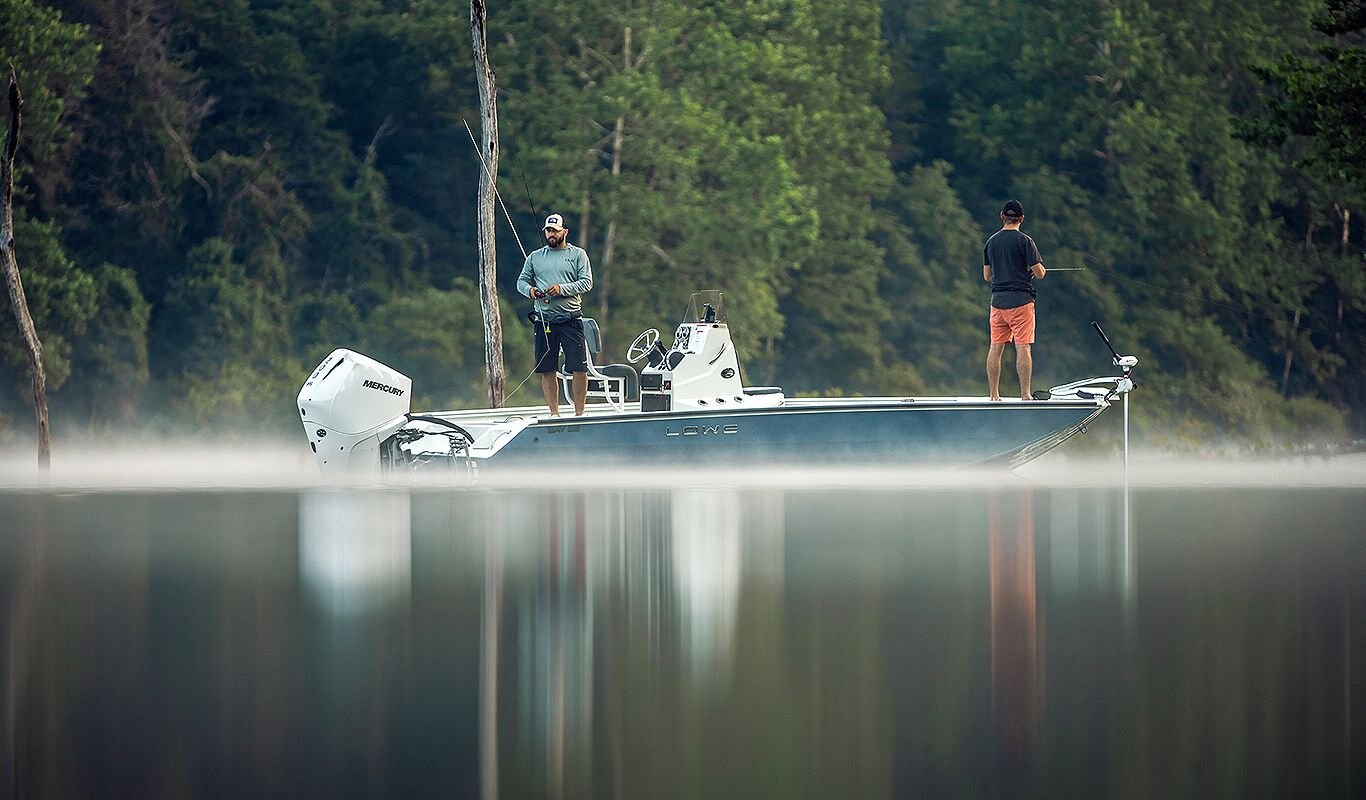 2025 Lowe Boats Bay 22 Infused Red/Black Graphic (Available only with Metallic Black Hull or Bright White Hull)