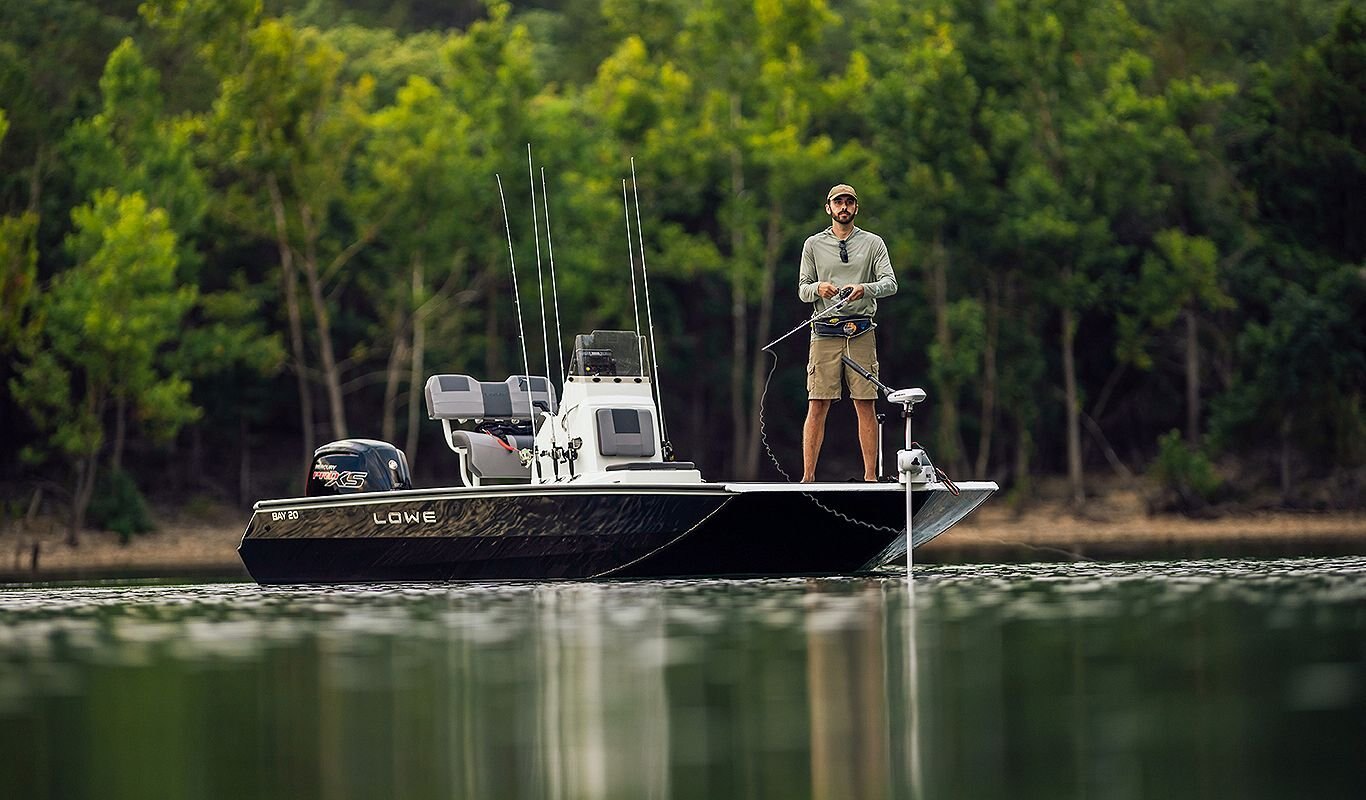 2025 Lowe Boats Bay 18 Infused Red/Black Graphic (Only available with Metallic Black Hull or Bright White Hull)