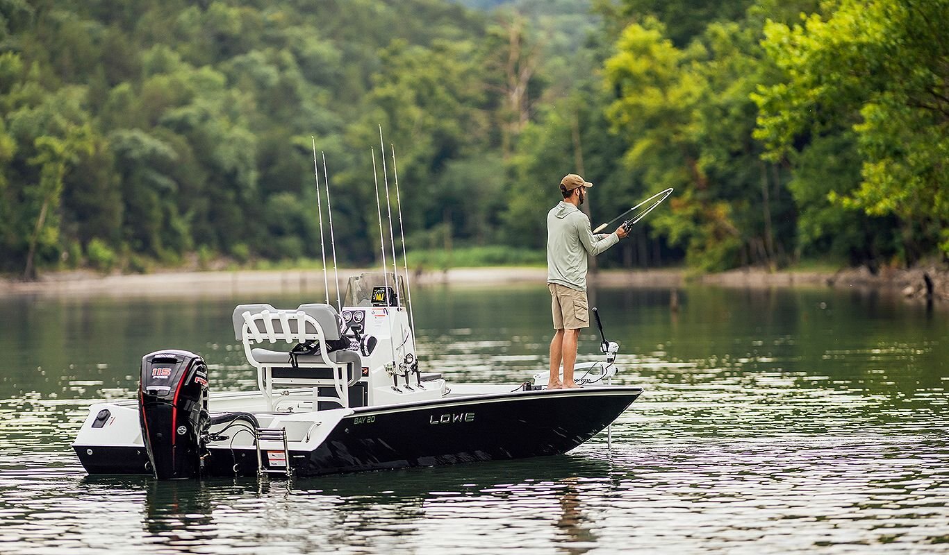 2025 Lowe Boats Bay 18 Infused Red/Black Graphic (Only available with Metallic Black Hull or Bright White Hull)