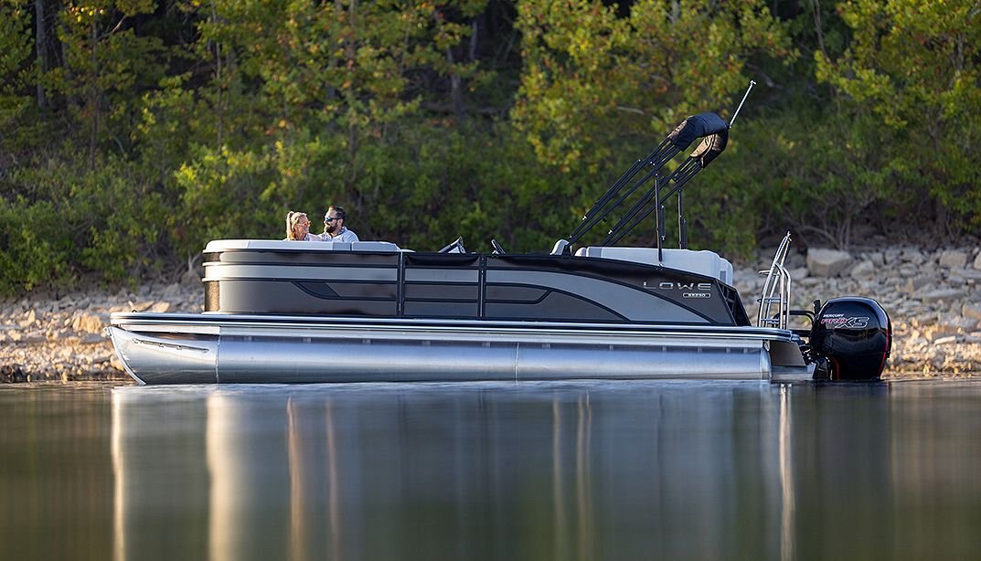 2025 Lowe Boats SS230 Walk Thru Special Indigo Blue Metallic Fence w/ Black Rails w/White Custom Graphic