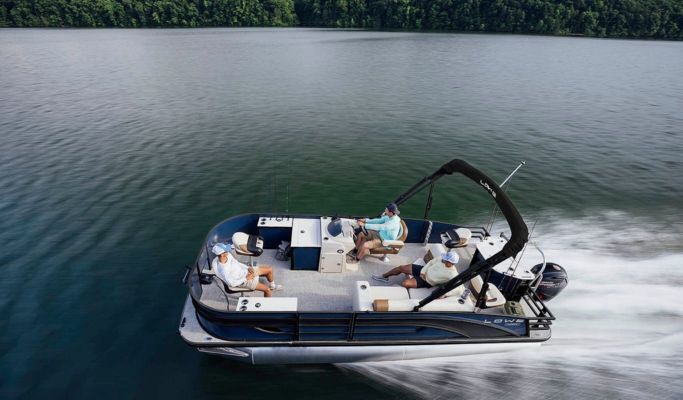 2025 Lowe Boats SF214 Black Metallic Exterior Gray Upholstery with Blue Accents