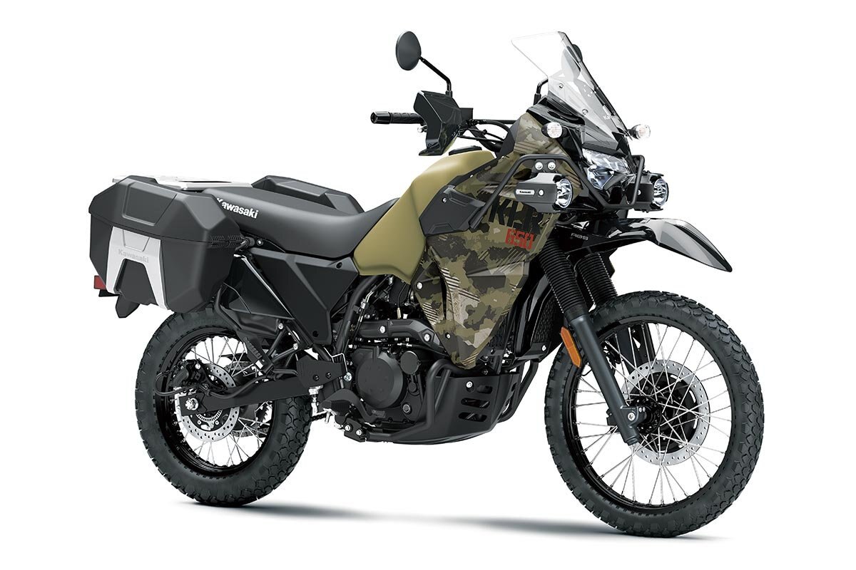 2026 Kawasaki KLR650 ADVENTURE Cypher Camo Beige (Matte) / Metallic Matte Carbon Gray