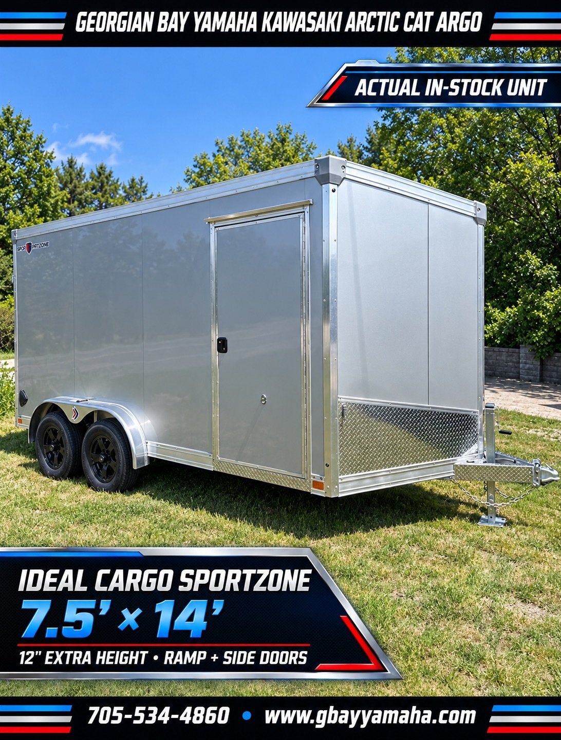 Ideal Cargo Sportzone 7.5x14 |12 Extra Height | Ramp Doors | Side Door