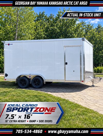 Ideal Cargo Sportzone 7.5'x 16' |18 Extra Height | Ramp Doors | Side Door