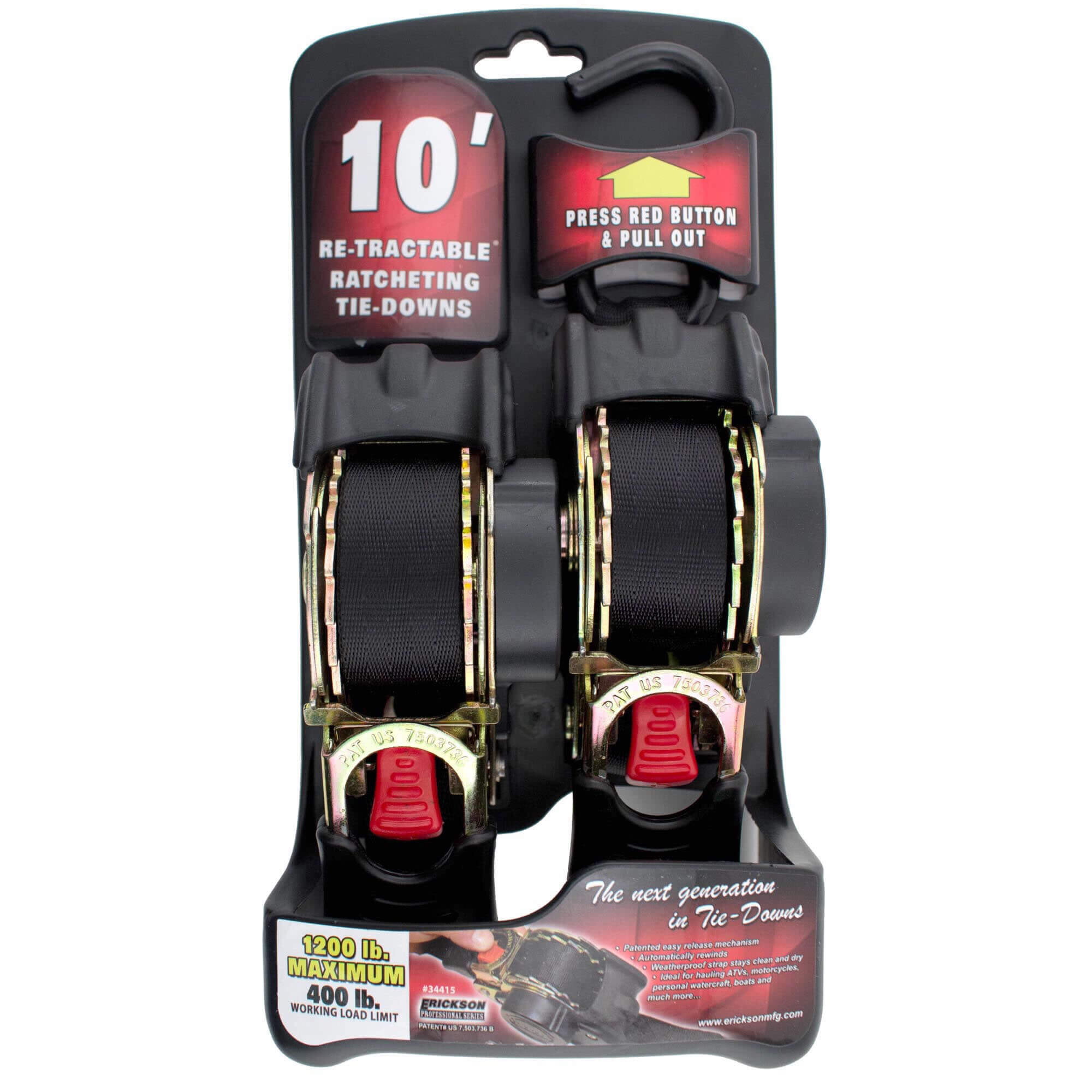 Erickson 1 Re Tractable Ratchet Tie Downs black