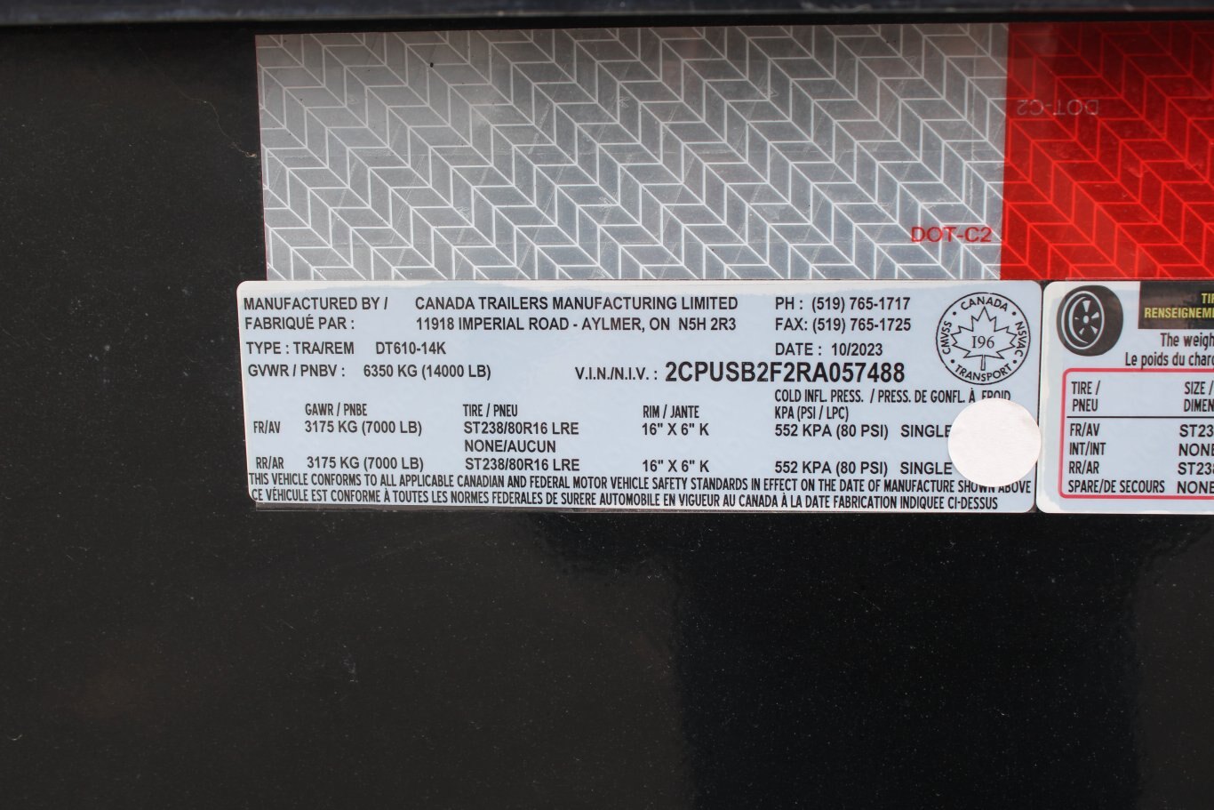 2024 CANADA TRAILER TANDEM AXLE DUMP DT610 14K