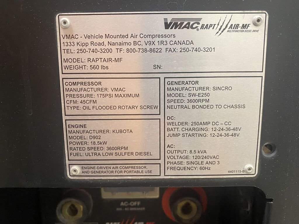 2020 VMAC Rapt Air MF Multi Function Diesel Drive #8415 AS