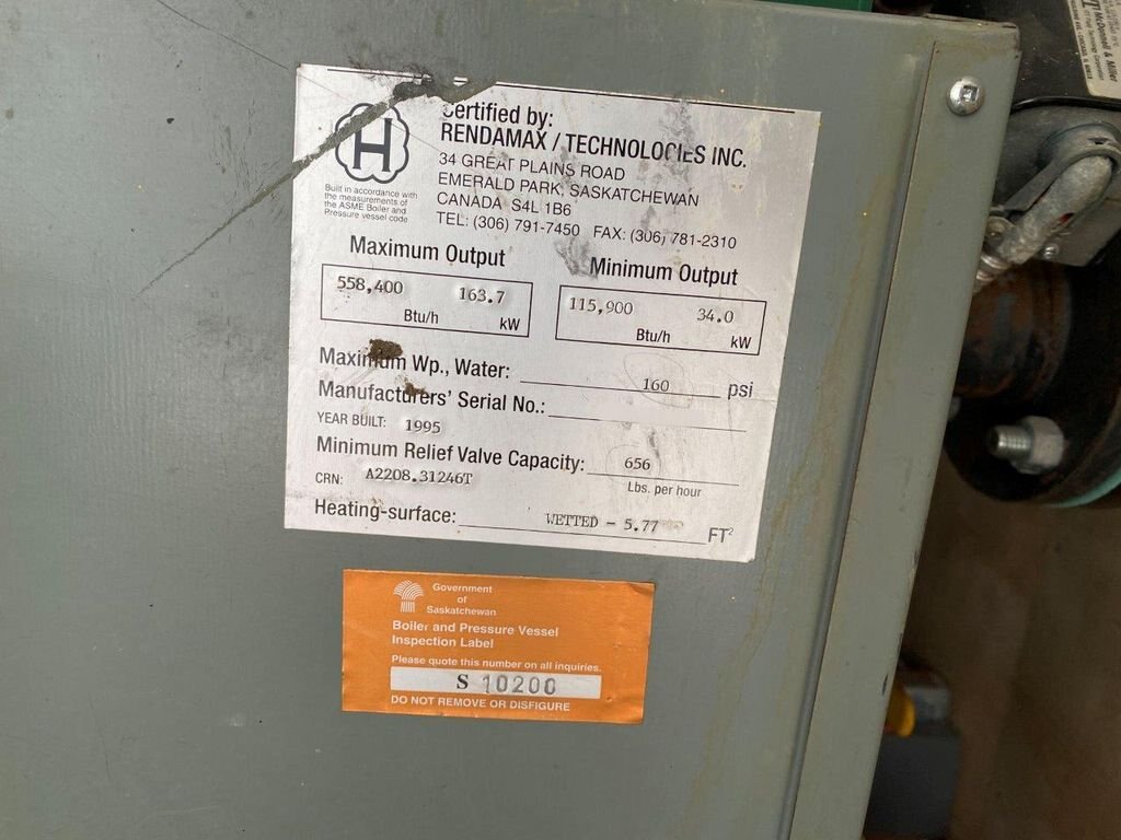 1995 Rendamax Glycol Boiler Trailer 558,400 BTU #8336 BP