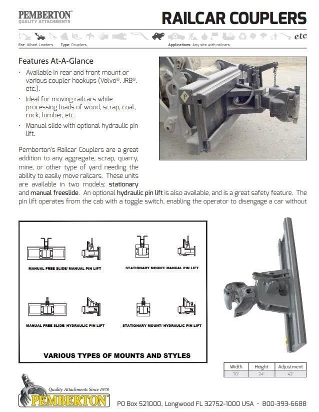 PEMBERTON WHEEL LOADER RAIL CAR PULLER HITCH