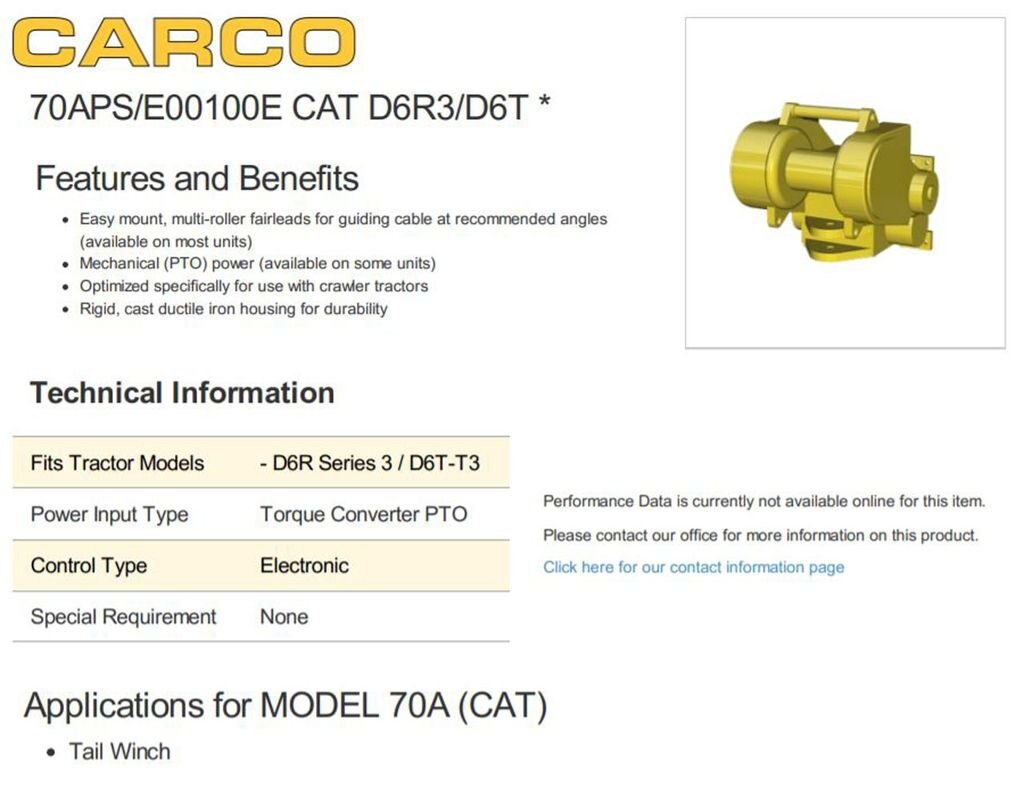 CARCO 70APS/E00100E CAT D6R3 D6T WINCH