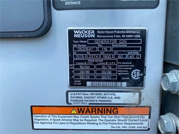 2014 Wacker Neuson G25 20kW Generator