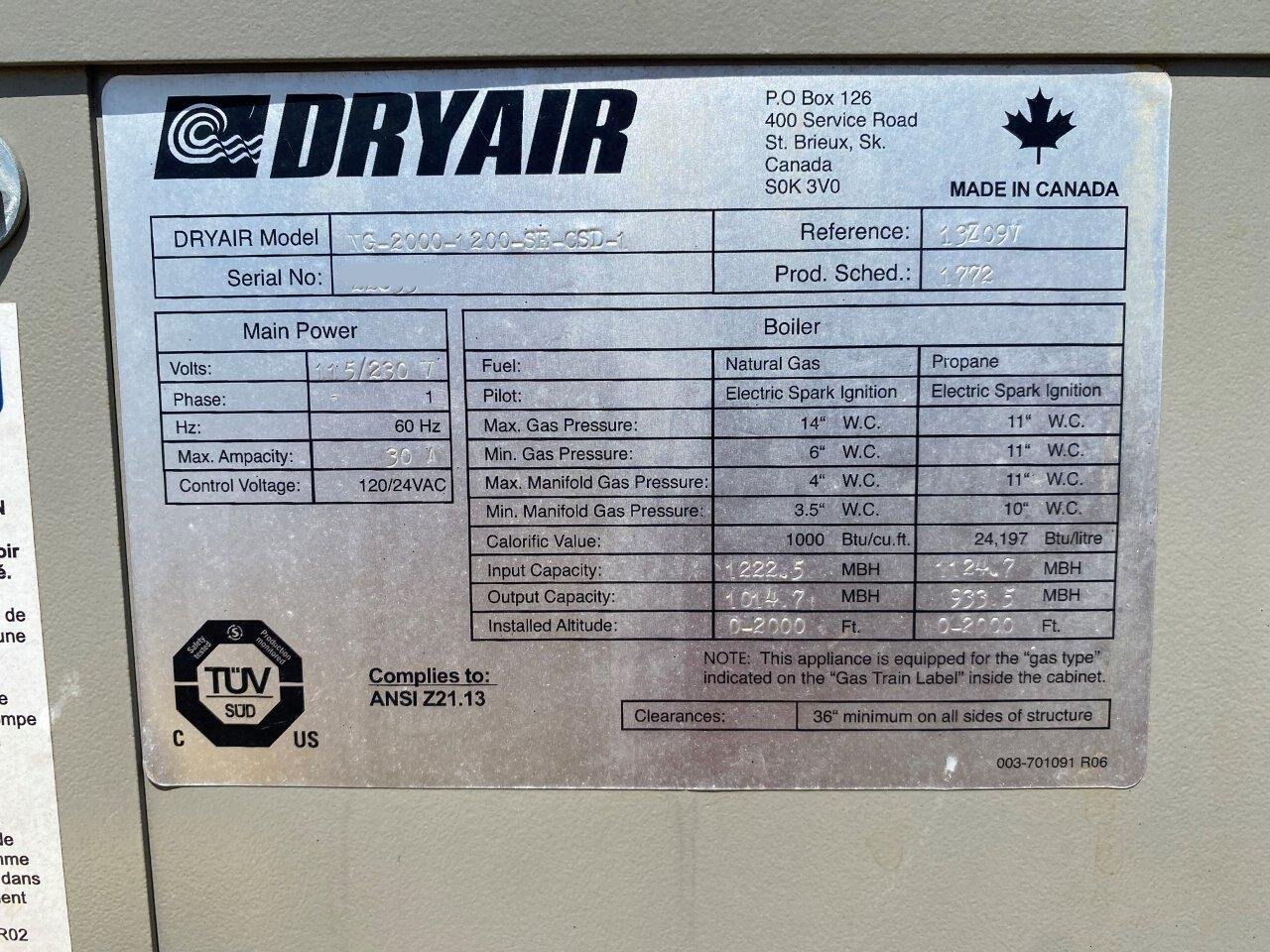 2018 1.2M BTU DryAir CH 2000 1200 Central Heating Module #8685 AS