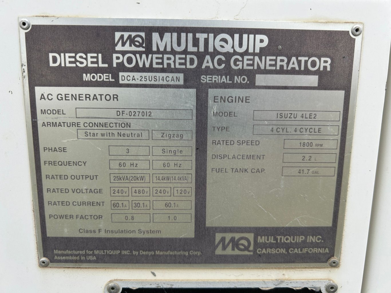 2014 Multiquip Whisperwatt Diesel Generator Trailer 8977 AS