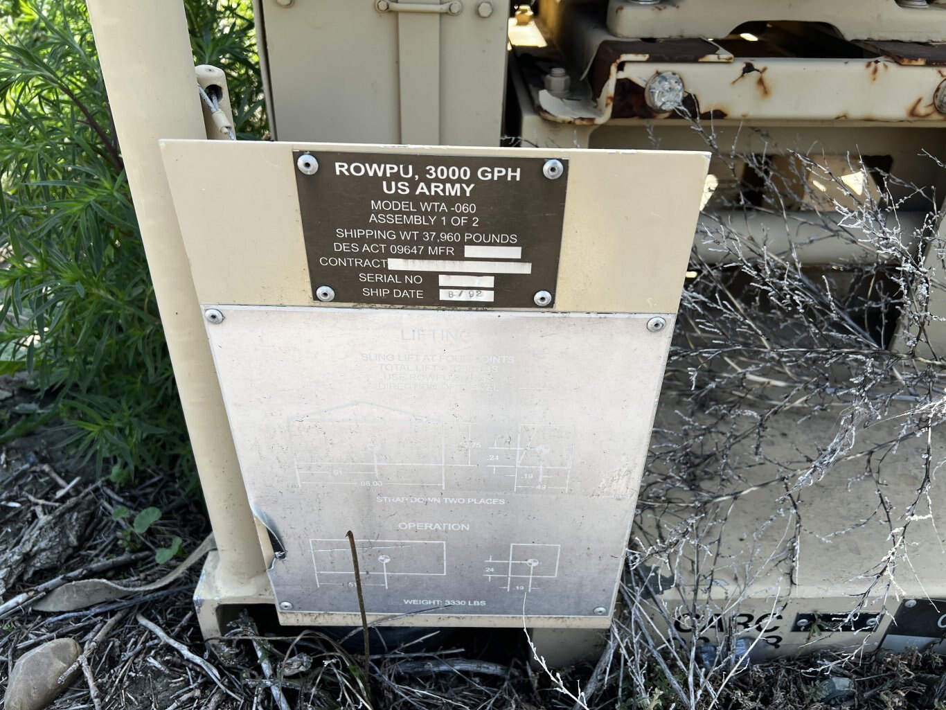 1992 Rowpu WTA 060 Reverse Osmosis Water Purification Unit • Water Treatment Plant • 3000 GPH US Army #9960 BP