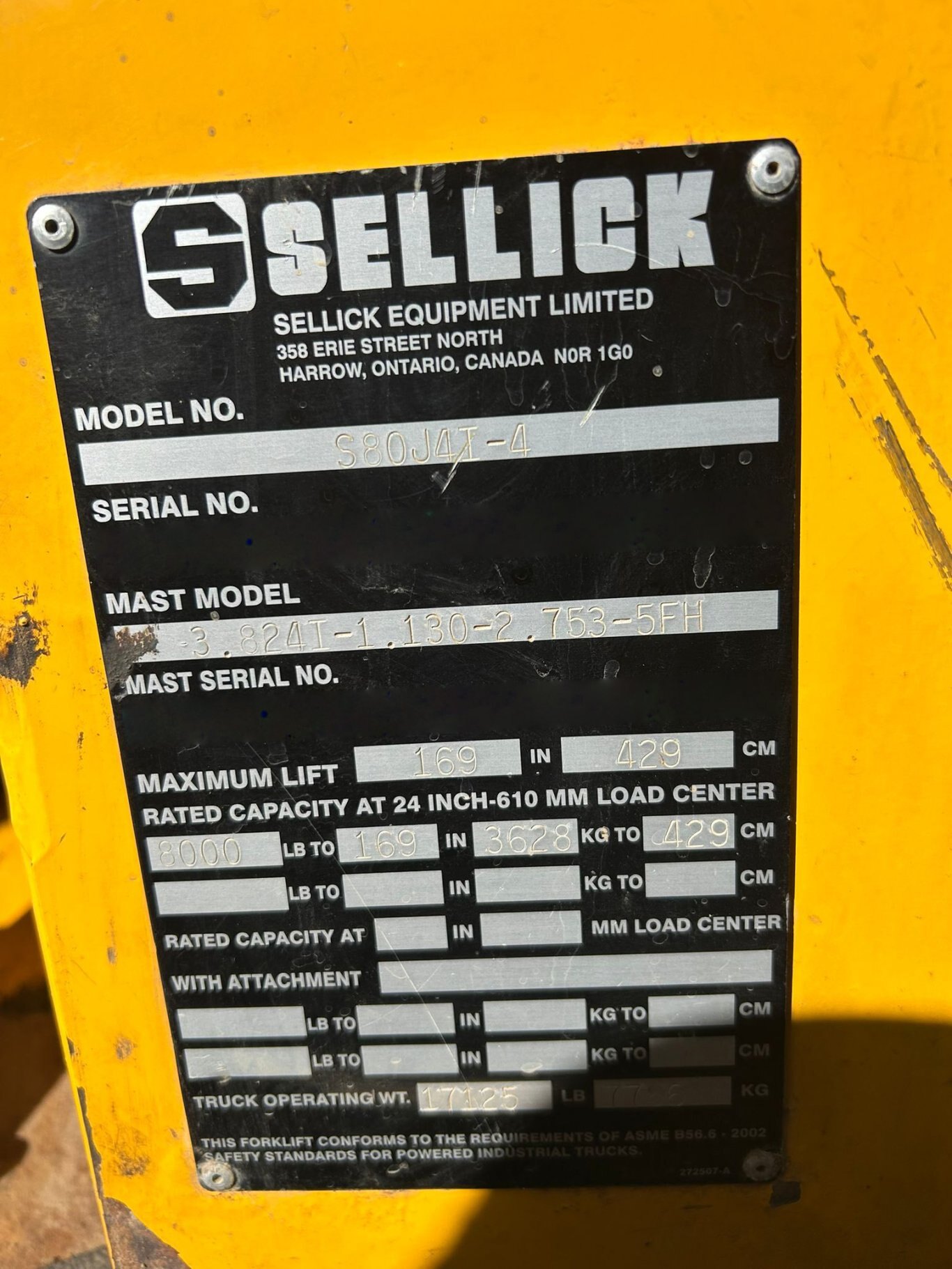 2014 Sellick S80 Rough Terrain Forklift #11092 AS
