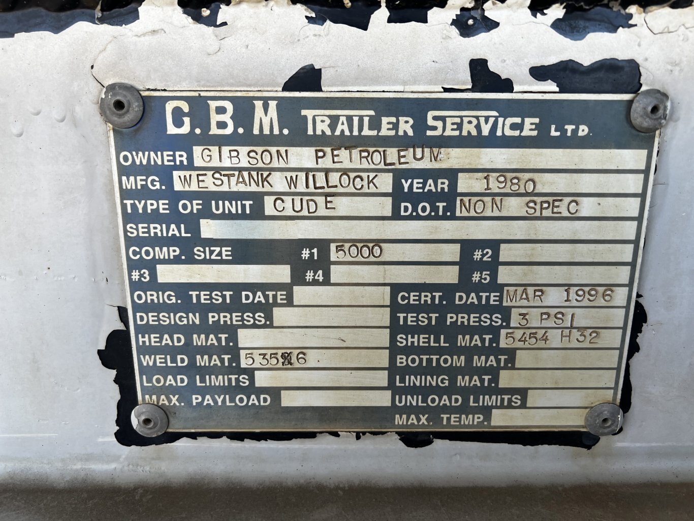 1980 Westank Aluminum Water Tank Trailer Triaxle Wagon 25,000L #11172 BP