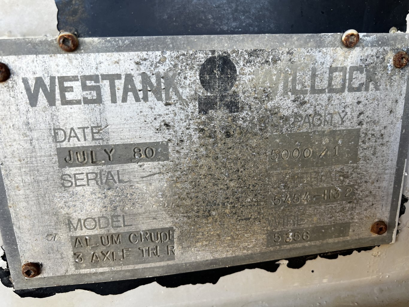 1980 Westank Aluminum Water Tank Trailer Triaxle Wagon 25,000L #11172 BP