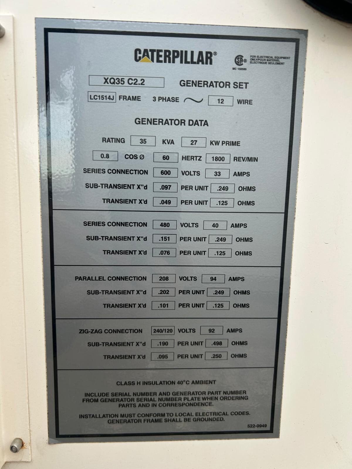 2018 Caterpillar XQ35 Diesel Trailer Generator #11267 AS