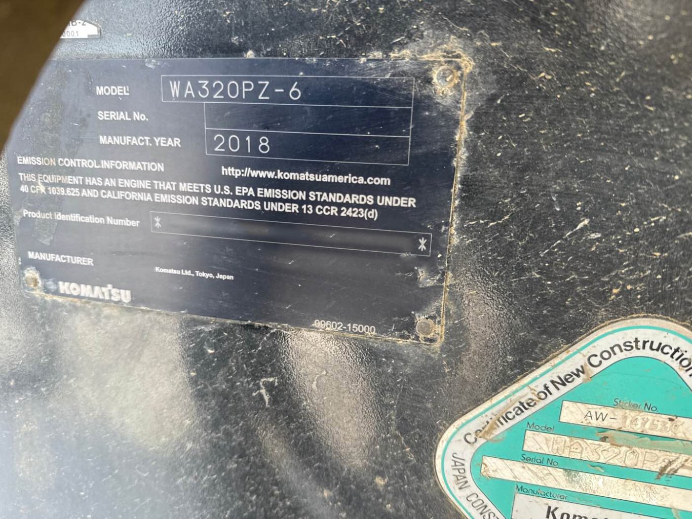 2018 KOMATSU WA320PZ 6 Wheel Loader with Bucket #11302 JA