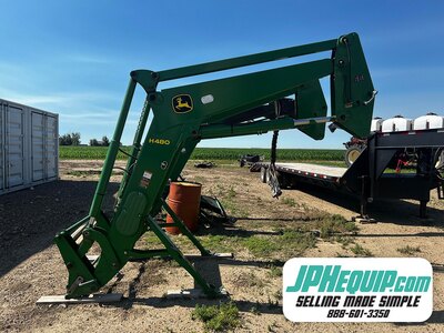 2014 John Deere H480 Loader with 9ft Grapple Bucket & Forks • Mounting Brackets for John Deere 8285R Included #12027 BP