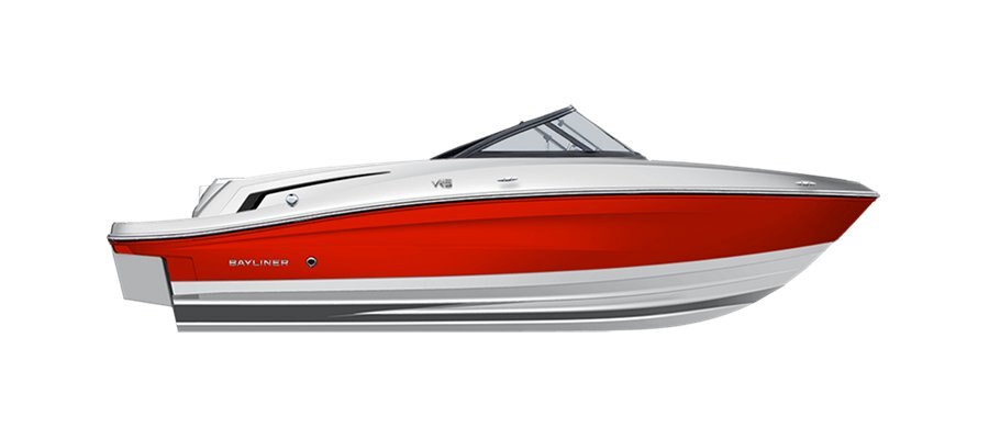 2025 Bayliner VR5 Bowrider Rallye Coque Rouge Côtés (Fond Blanc)