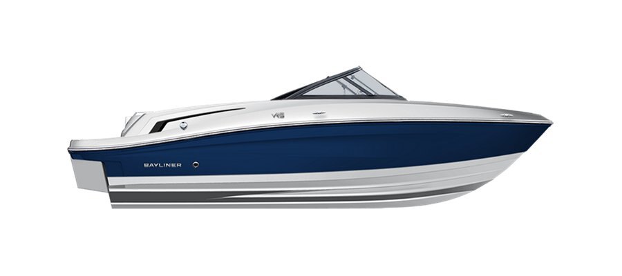 2025 Bayliner VR5 Bowrider Coque bleue côtés (fond blanc)