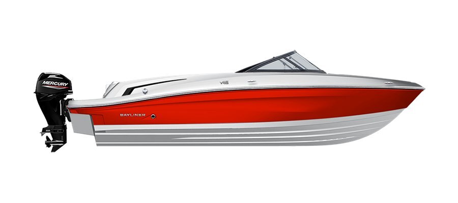 2025 Bayliner VR6 Outboard Rallye Coque rouge (fond blanc)